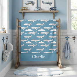 Personalized Blue Airplane Kids ビーチタオル