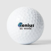 Personalized Blue and Black Brain, Genius at Work ゴルフボール (正面)