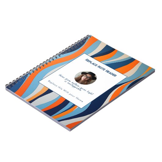 Personalized Blue and Orange Wave Patterned  ノートブック (左側)