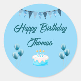 Personalized Blue Birthday ラウンドシール