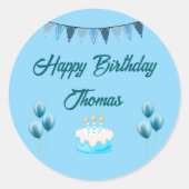 Personalized Blue Birthday  ラウンドシール (正面)