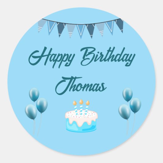 Personalized Blue Birthday  ラウンドシール (正面)