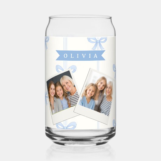 Personalized Blue Bow Coquette Name Aesthetic ガラス缶 (正面)
