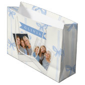 Personalized Blue Bow Coquette Name Aesthetic ラージペーパーバッグ (正面アングル)