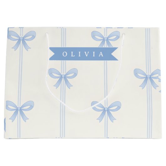 Personalized Blue Bow Coquette Name Aesthetic ラージペーパーバッグ (正面)