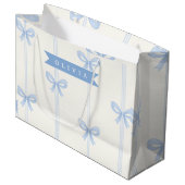 Personalized Blue Bow Coquette Name Aesthetic ラージペーパーバッグ (正面アングル)
