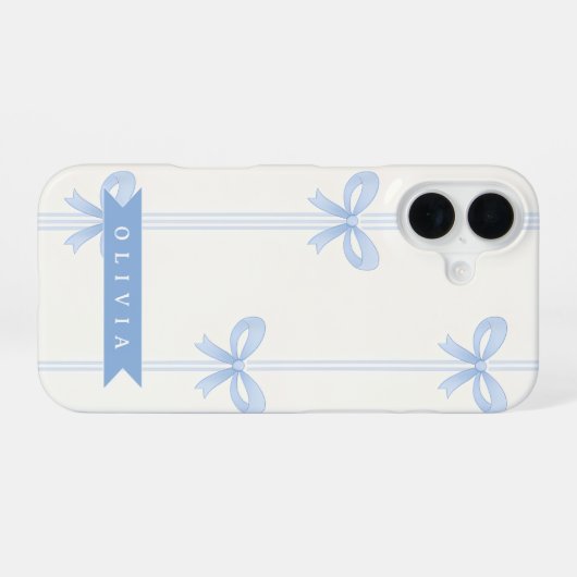 Personalized Blue Bow Coquette Name Aesthetic iPhone 16ケース (裏面横)