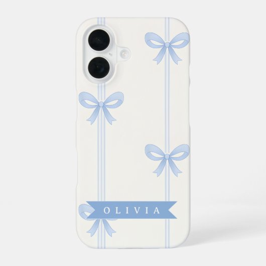 Personalized Blue Bow Coquette Name Aesthetic iPhone 16ケース (裏面)