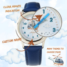 Personalized Blue Boys Helicopter Learning Time 腕時計