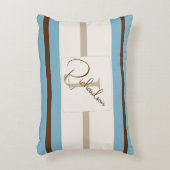 Personalized Blue Brown Stripe Monogram Coastal  アクセントクッション (正面(垂直))