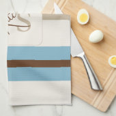 Personalized Blue Brown Stripe Monogram Coastal  キッチンタオル (四つ折り)