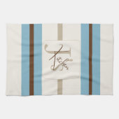 Personalized Blue Brown Stripe Monogram Coastal  キッチンタオル (横)