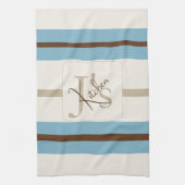 Personalized Blue Brown Stripe Monogram Coastal  キッチンタオル (縦)