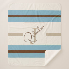 Personalized Blue Brown Stripe Monogram Coastal  シェルパブランケット