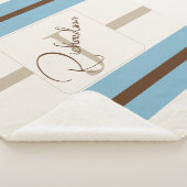 Personalized Blue Brown Stripe Monogram Coastal  シェルパブランケット (3/4)