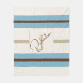 Personalized Blue Brown Stripe Monogram Coastal  フリースブランケット (正面)