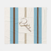 Personalized Blue Brown Stripe Monogram Coastal  フリースブランケット (正面(横))