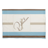 Personalized Blue Brown Stripe Monogram Coastal  枕カバー (正面)