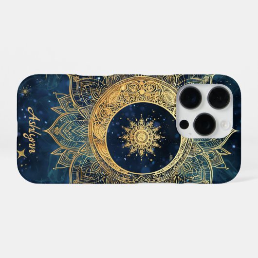 Personalized Blue Celestial Gold Sun Moon Mandala  iPhoneケース (裏面横)