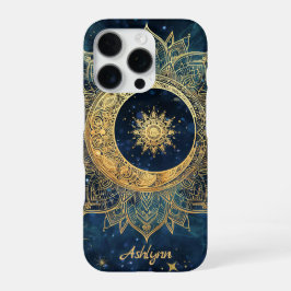 Personalized Blue Celestial Gold Sun Moon Mandala  iPhone 16 Proケース