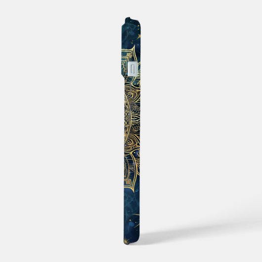 Personalized Blue Celestial Gold Sun Moon Mandala  iPhone 15ケース (左側面)