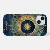 Personalized Blue Celestial Gold Sun Moon Mandala  iPhone 15ケース (裏面横)