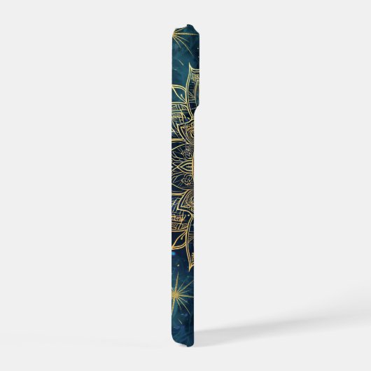 Personalized Blue Celestial Gold Sun Moon Mandala  iPhone 15ケース (右側面)