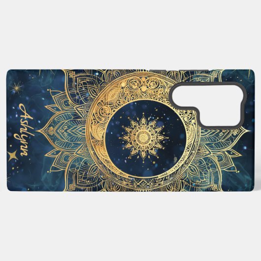 Personalized Blue Celestial Gold Sun Moon Mandala  Samsung Galaxyケース (裏面横)
