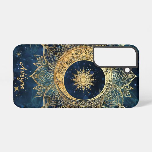 Personalized Blue Celestial Gold Sun Moon Mandala  Samsung Galaxyケース (裏面横)