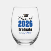 Personalized Blue Class of 2026 Graduation ステムなしワイングラス (正面)