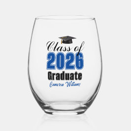 Personalized Blue Class of 2026 Graduation ステムなしワイングラス