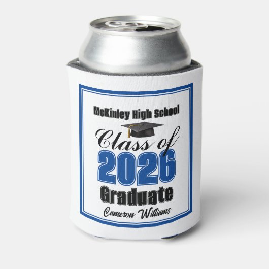 Personalized Blue Class of 2026 Graduation Party 缶クーラー (缶裏面)