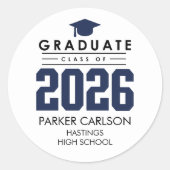 Personalized Blue Class of 2026 Graduation Sticker ラウンドシール (正面)