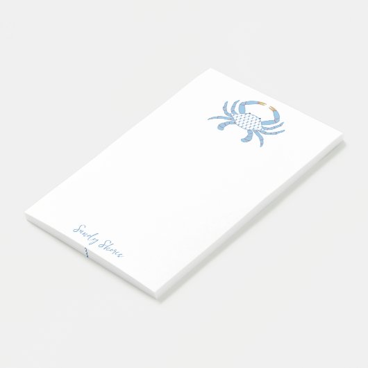 Personalized Blue Crab Notes | Coastal Beach House ポストイット (アングル)