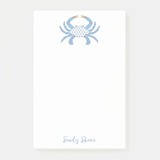 Personalized Blue Crab Notes | Coastal Beach House ポストイット (正面)