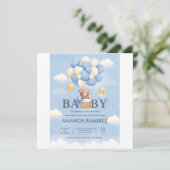 Personalized Blue & Cream Elephant Baby Shower セーブザデート (スタンド正面)