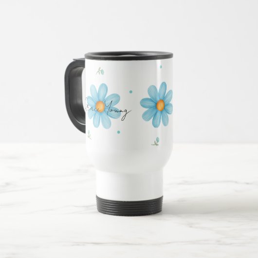 Personalized Blue Daisy Floral Name Custom Design トラベルマグ (正面左)
