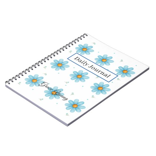 Personalized Blue Daisy Notebook Custom Name ノートブック (左側)