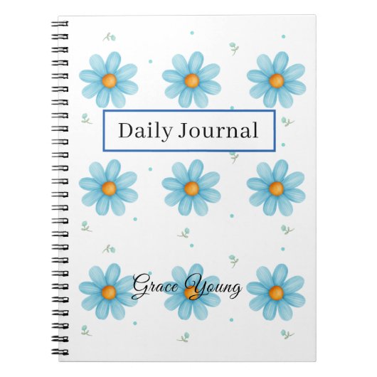 Personalized Blue Daisy Notebook Custom Name ノートブック (正面)