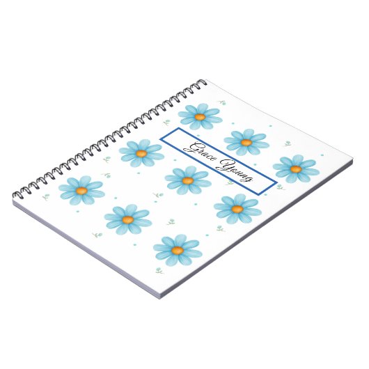 Personalized Blue Daisy Notebook Custom Name ノートブック (左側)