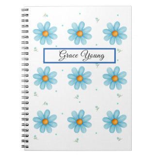 Personalized Blue Daisy Notebook Custom Name ノートブック
