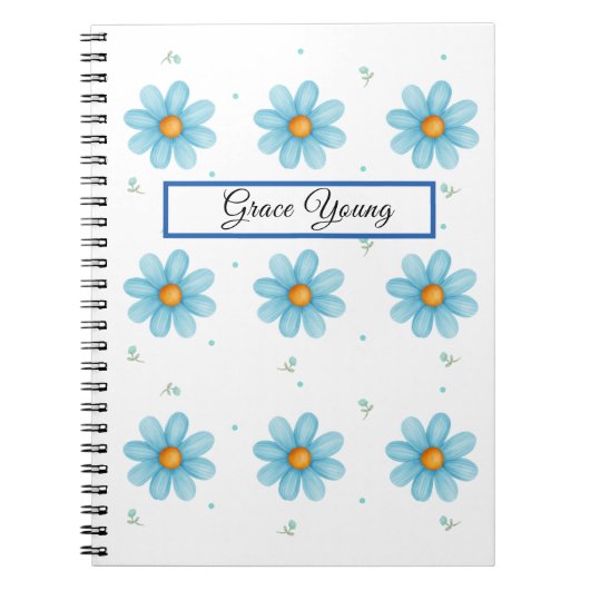 Personalized Blue Daisy Notebook Custom Name ノートブック (正面)
