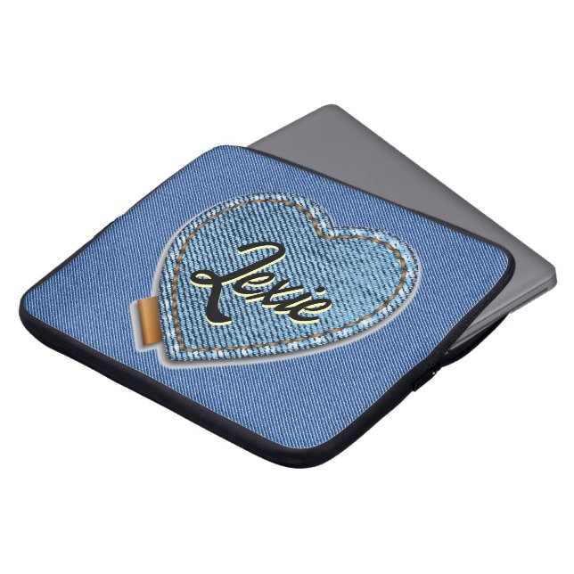 Personalized Blue Denim Heart ラップトップスリーブ (正面上部)