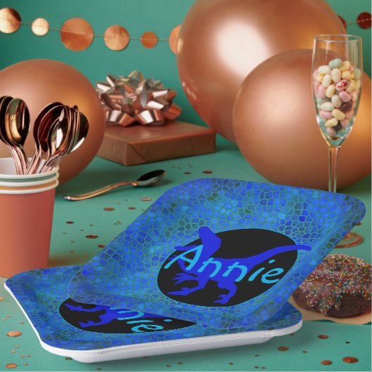 Personalized Blue Dinosaur ペーパープレート (複数)