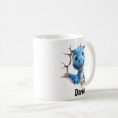 Personalized Blue Dinosaur Mug | Kids Gift コーヒーマグカップ (正面右)