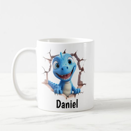 Personalized Blue Dinosaur Mug | Kids Gift コーヒーマグカップ (左)