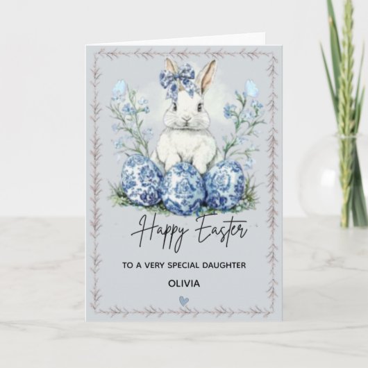 Personalized Blue Easter Bunny Daughter Card  カード (正面)