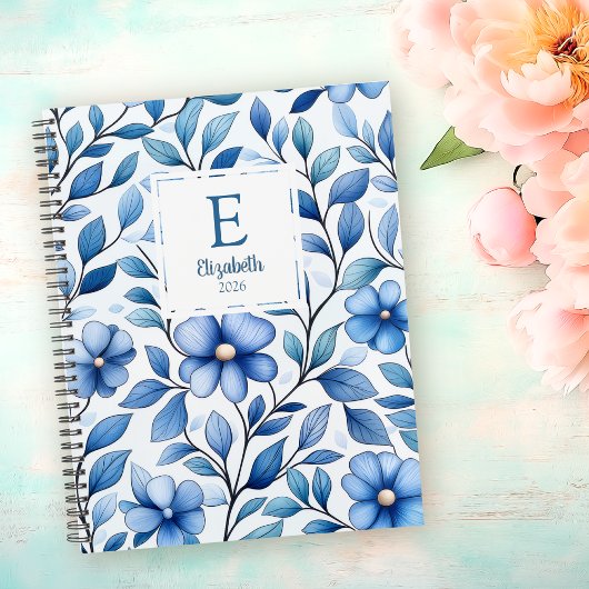 Personalized Blue Floral Classic Notebook ノートブック