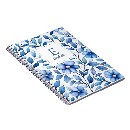 Personalized Blue Floral Classic Notebook ノートブック (右側)