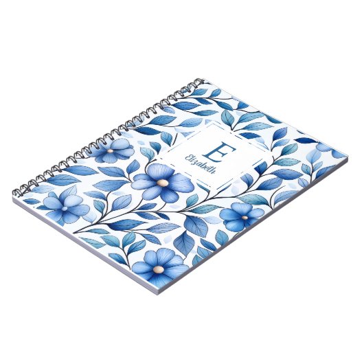 Personalized Blue Floral Classic Notebook ノートブック (左側)